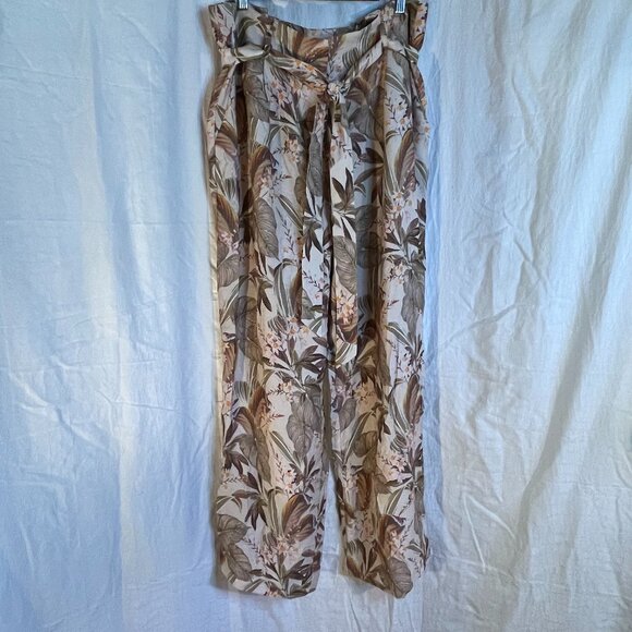 Pants floral motif beige brown pink size 12 Ever New Melbourne - Picture 1 of 9